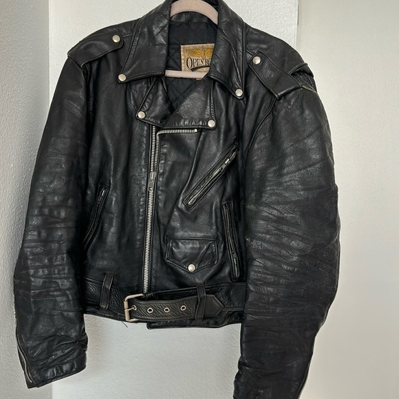 OpenRoad Vintage Leather Jacket for Men Black biker Jacket for Men Size 44 - Picture 1 of 9
